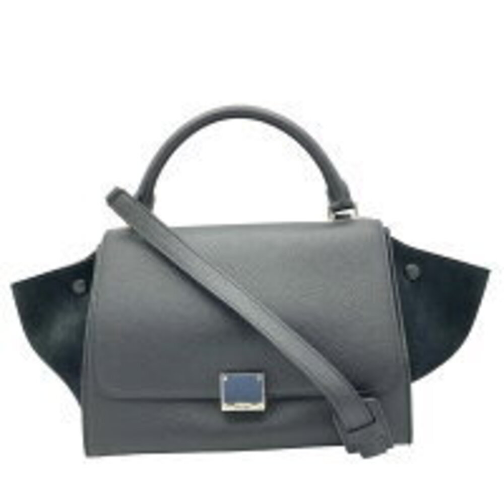 CELINE Trapeze Suede Leather Handbag Shoulder Bag Black